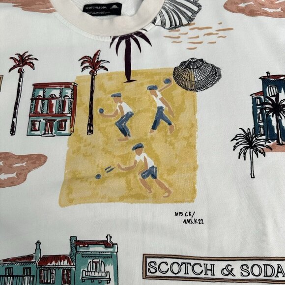 Scotch & Soda Sweatshirt Crewneck Beige Printed Tropical Palm Trees Large - Picture 7 of 15